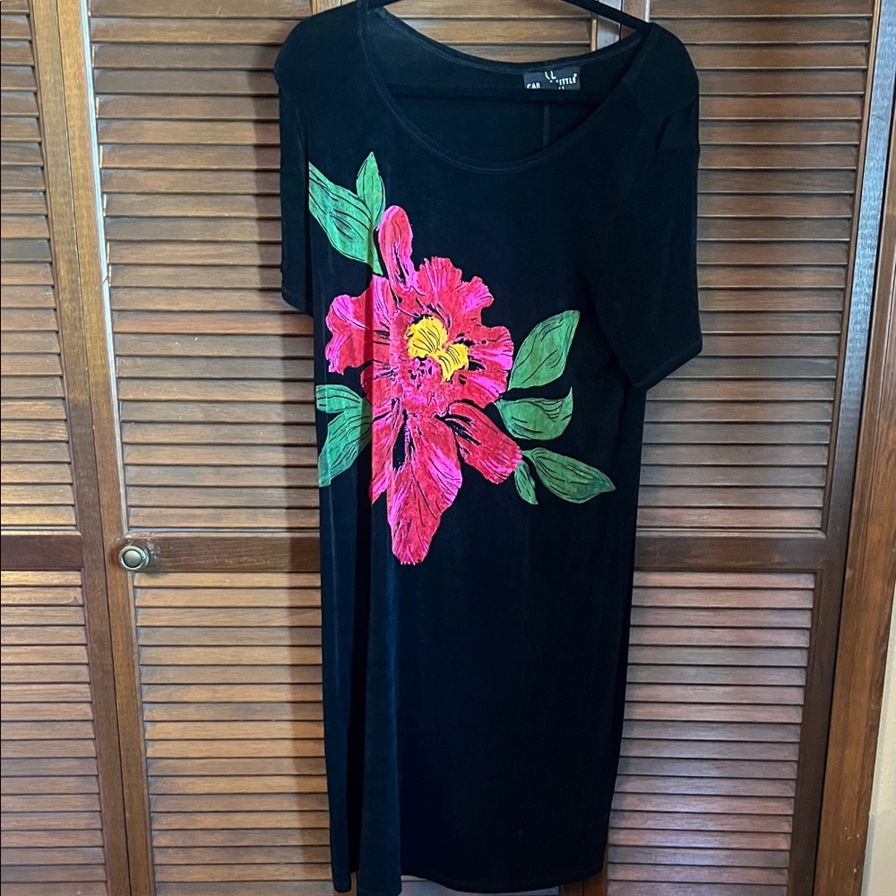Vintage travelers Dress with Pink Floral design above the knee